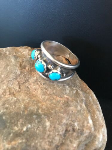 Navajo Kingman Turquoise Multi-Stone Ring | Authentic Native American Sterling Silver | Sz 11.5 | 8201