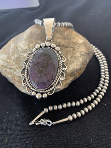 Men's Navajo Pearls Necklace | Sterling Silver Purple Sugilite Pendant | Authentic Native American | 1535