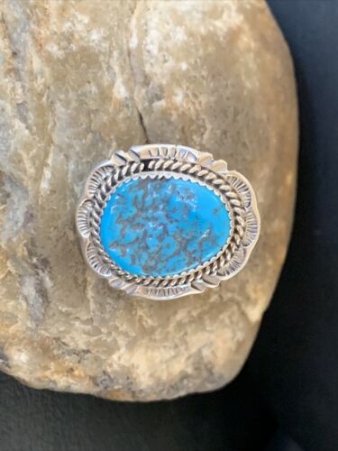 Southwestern Navajo Blue Kingman Turquoise Ring | Sterling Silver | Sz 8 | 12210