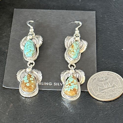 Navajo Blue #8 Turquoise Dangle Earrings | Sterling Silver | Authentic Native American Handmade | 14343