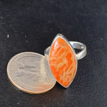 Native American Women's Apple Coral Sponge Ring | Sterling Silver | Sz 8 | 14047