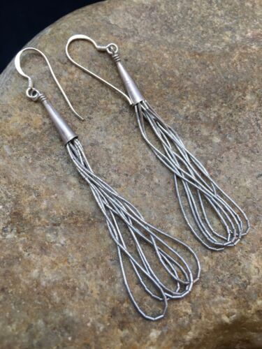 Native American Sterling Silver Chandelier Dangle Heishi Earrings | 2" | Authentic Handmade | 8982