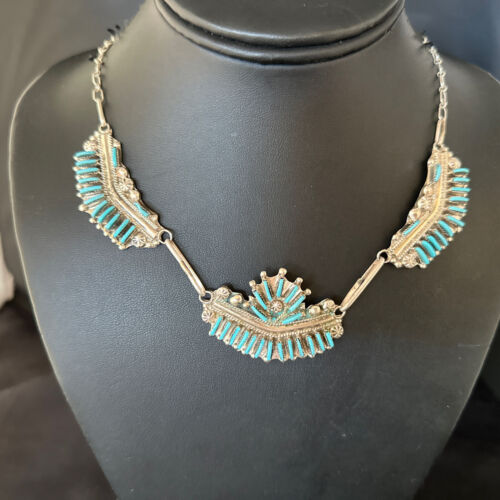 Zuni Kingman Turquoise Needle Point Necklace Pendant | 20" | Sterling Silver | 14536