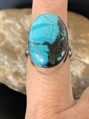 Navajo Blue Turquoise Ring | Sterling Silver | Sz 8 | Authentic Native American Handmade | 1825