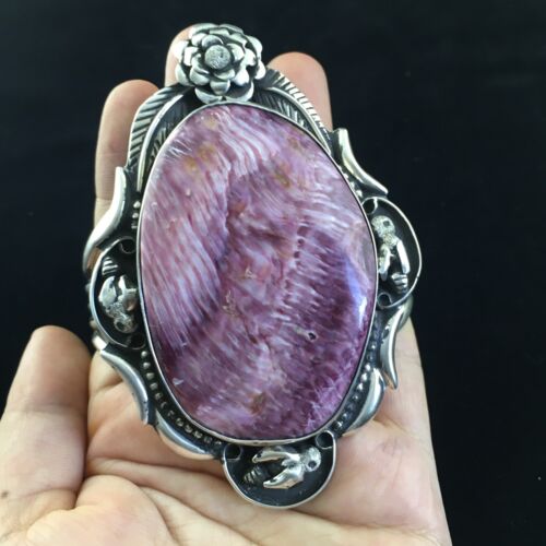 Navajo Purple Spiny Oyster Row Cuff Bracelet | Sterling Silver | XL Men's | Authentic Native American Handmade | 10111