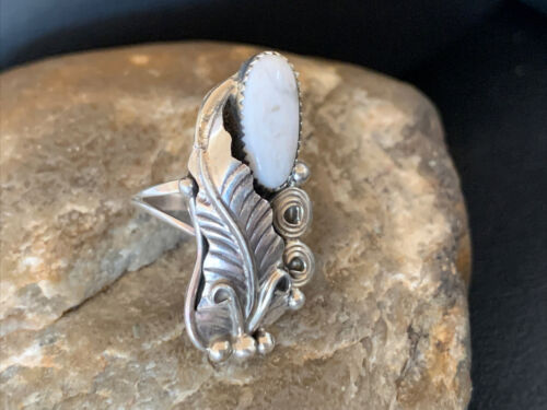 Navajo White Buffalo Turquoise Ring | Sterling Silver | Sz 7 | Authentic Native American Handmade | 12185