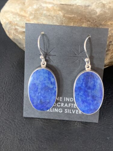 Native American Blue Lapis Lazuli Dangle Drop Earrings | Sterling Silver | 1" | 14091
