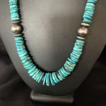 Navajo Graduated Blue Turquoise Necklace | Sterling Silver | Authentic Native American | 22" | 13567