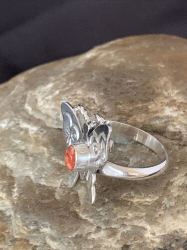 Navajo Red Spiny Oyster Butterfly Ring | Sterling Silver | Adj Sz 7 | Authentic Native American Handmade | 10678