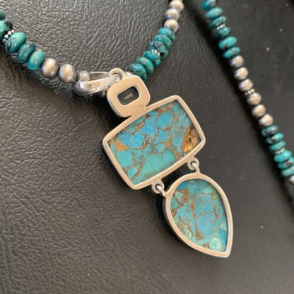 Navajo Pearls Sterling Silver Necklace with Blue Mojave AZ Turquoise Pendant | Multi-Stone | 11819
