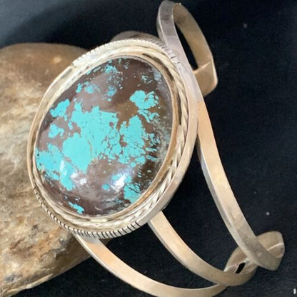 Native American Navajo Blue Turquoise Cuff Bracelet | Sterling Silver | Authentic Handmade | 14115