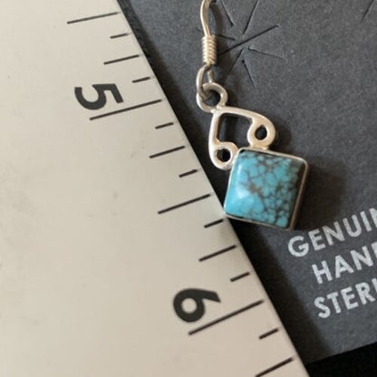 Navajo Blue Turquoise Dangle Earrings | Sterling Silver | 0.5" | Authentic Native American Handmade | 12748