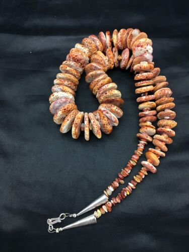 Orange Spiny Oyster Necklace | Navajo Sterling Silver | Authentic Native American Jewelry | 24" | 2909
