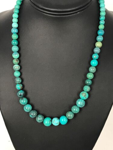 Navajo Spiderweb Turquoise Bead Necklace | Sterling Silver | 18" | Authentic Native American Handmade | 8463
