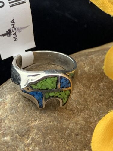 Navajo Multi-Color Opal Turquoise Inlay Ring | Sterling Silver | Sz 7.5 | Authentic Native American Handmade | 01703