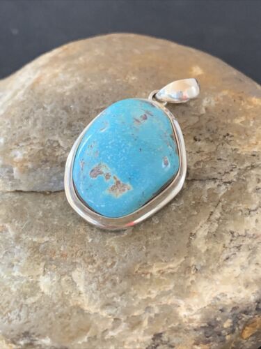 Navajo Blue Bisbee Turquoise Pendant | Sterling Silver | 1.5" | Authentic Native American Handmade | 1624