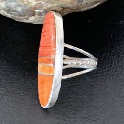 Navajo Red Spiny Oyster Inlay Ring | Sterling Silver | Sz 5 | Authentic Native American Handmade | 11585