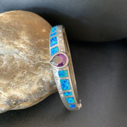 Southwestern Navajo Blue Opal Amethyst Bracelet | Sterling Silver | 7" | 13122