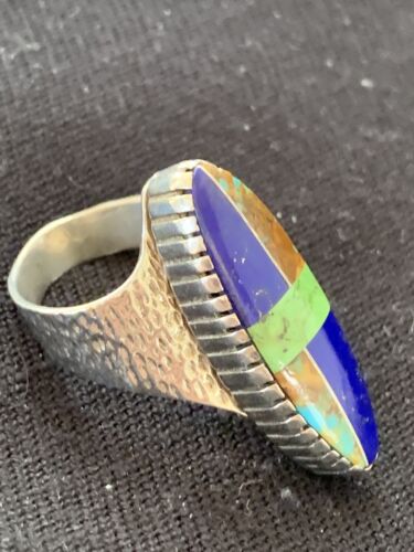 Navajo Multi-Color Lapis & Turquoise Inlay Ring | Sterling Silver | Sz 7 | Authentic Native American Handmade | 1578