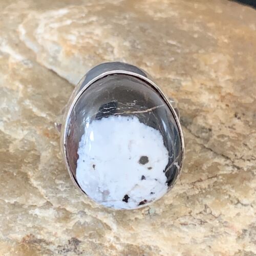 Native American Men's Navajo White Buffalo Turquoise Ring | Sterling Silver | Sz 8 | 1824