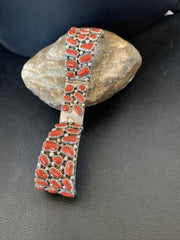 Old Pawn Men's Navajo Sterling Silver Watch Bracelet with Red Coral | Authentic Native American Jewelry | 12152