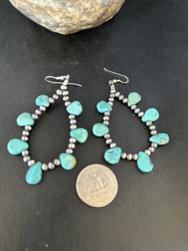 Navajo Blue Cluster Turquoise Bead Earrings | Sterling Silver | Authentic Native American Handmade | 14305
