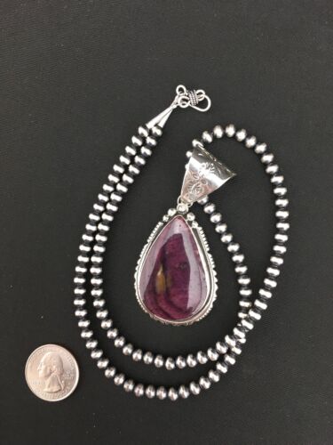 Navajo Purple Spiny Oyster Pendant Necklace | Sterling Silver Pearls | Authentic Native American Handmade | 4900