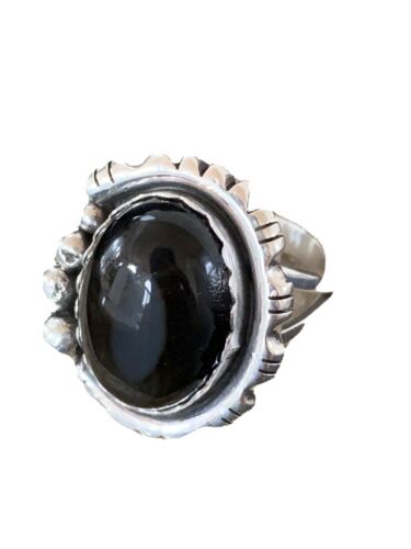 Native American Men's Navajo Black Onyx Ring | Sterling Silver | Sz 8 | 1081
