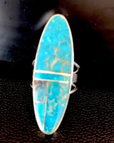 Navajo Turquoise Inlay Ring | Sterling Silver | Sz 6 | Authentic Native American Handmade | 359 - Masha USA
