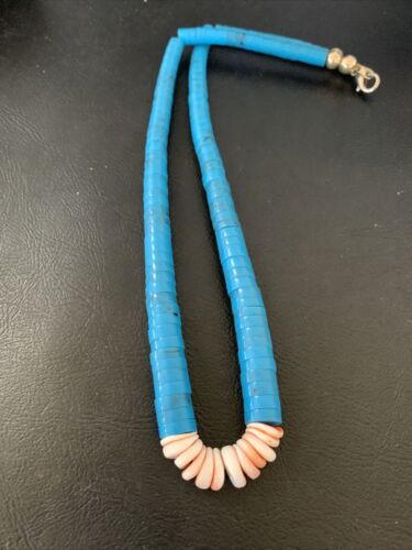 Southwestern Santo Domingo Spiny Oyster & Blue Turquoise Graduated Necklace | Authentic Native American | 18" | 12525