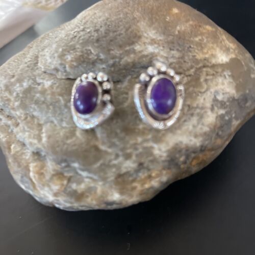 Navajo Sugilite Earrings | Sterling Silver Post Stud | Authentic Native American Handmade | 0.5" | 2069