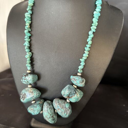 Navajo Chunky Blue Turquoise Nugget Necklace | Sterling Silver | Authentic Native American Handmade | 20" | 14416