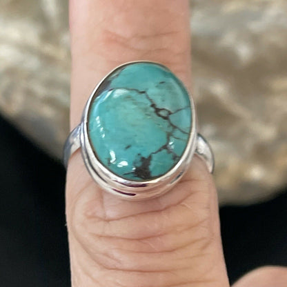 Navajo Spiderweb Blue Turquoise Ring | Sterling Silver | Sz 6.5 | Authentic Native American Handmade | 11442
