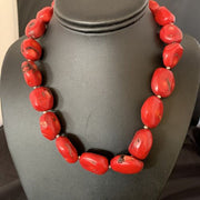 Native American Navajo Red Coral Bead Necklace | Sterling Silver | 18" | 13407