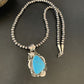 Men's Navajo Pearls Necklace with Blue Kingman Turquoise Pendant | Sterling Silver | Native American Handmade | 12590