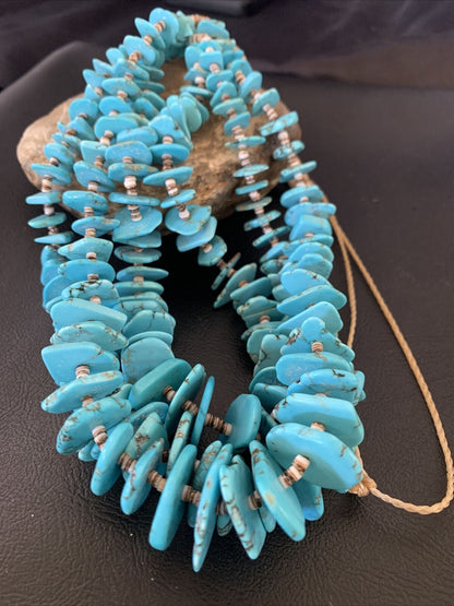 Native American Santo Domingo Shell Chip Turquoise Necklace | 32" | Authentic Handmade | 11995