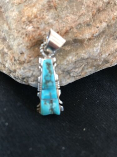 Kingman Turquoise Sterling Silver Pendant | Navajo Inlay Design | Signed | 21" Necklace | 3409