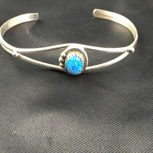 Native American Indian Blue Opal Bracelet | Sterling Silver | Handmade | 10175