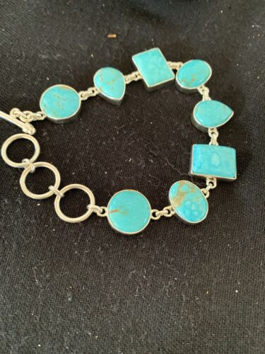 Native American Navajo Blue Turquoise Link Bracelet | Sterling Silver | 9" | 665