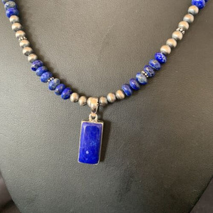 Native American Navajo Blue Lapis Pendant Necklace | Sterling Silver | Authentic Handmade | 11670
