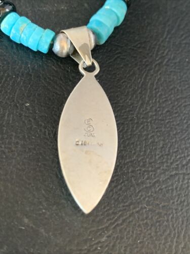 Navajo Inlay Blue Turquoise Onyx Inlay Pendant Necklace | Sterling Silver | Authentic Native American Handmade | 13797