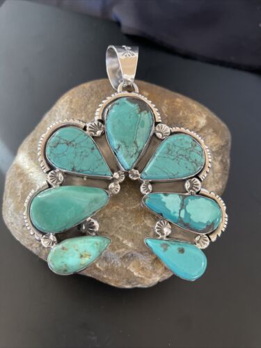 Navajo Multi-Stone Turquoise Naja Pendant Necklace | Sterling Silver | 11353