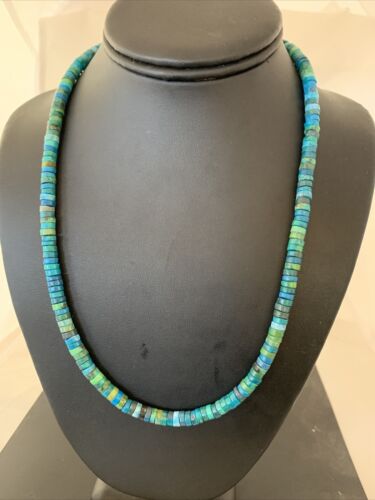 Navajo Pearls Azurite Heishi Necklace | Sterling Silver | 20" | Authentic Native American Handmade | 01037