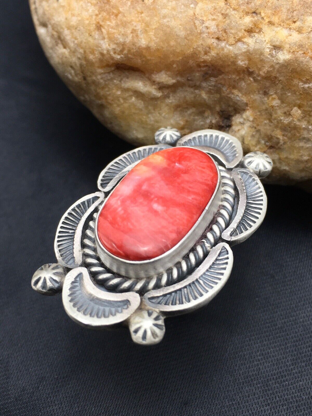 Native American Navajo Spiny Oyster Ring | Sterling Silver | Sz 7 | 4191
