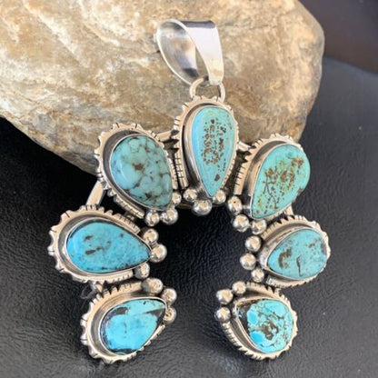 Navajo Spiderweb Turquoise Pendant | Authentic Native American Sterling Silver | Naja | 02224