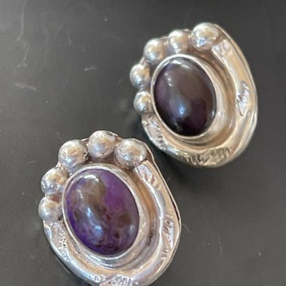Native American Navajo Sugilite Earrings | Sterling Silver Post Stud | 0.5" | 2071 - Masha USA
