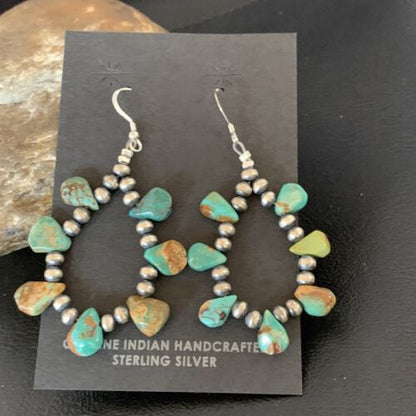 Navajo Green Cluster Turquoise Bead Earrings | Sterling Silver | Authentic Native American Handmade | 13370