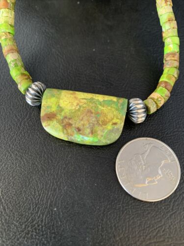 Navajo Green Gaspeite Turquoise Pendant | Sterling Silver | Authentic Native American Handmade | 13916