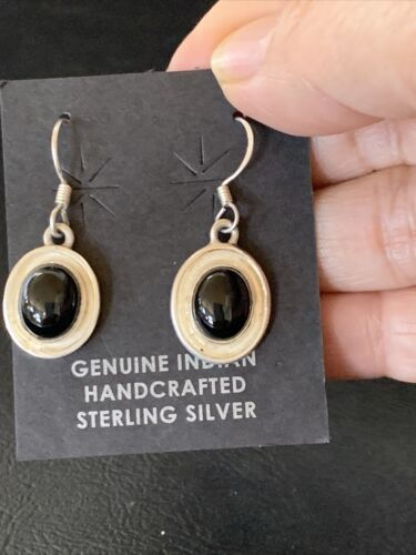 Native American Navajo Black Onyx Dangle Earrings | Sterling Silver | 0.5" | 12646