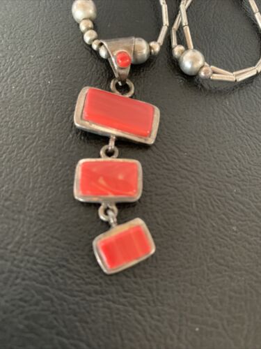 Native American Old Pawn Apple Coral Necklace | Sterling Silver | 19" | 02187